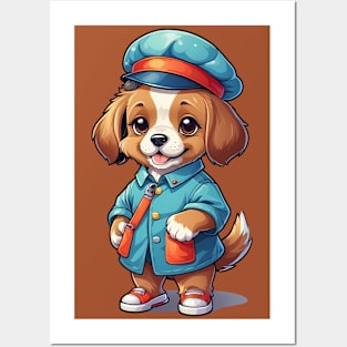 Cute Dog in Blue Outfit Posters and Art